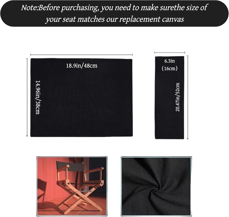 wonofa 1 Set Director Chair Canvas Replacement with Wood Stick,18.9''L X 15''W Portable Replacement Cover Canvas for Directors Chair (Black) - Image 2